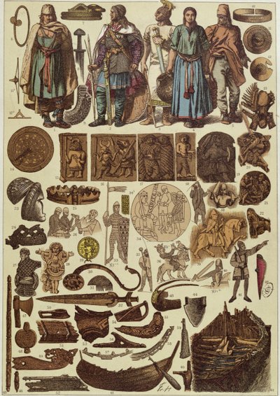 Scandinavian Costumes and Objects up until 1200, Late 19th Century by Friedrich Hottenroth