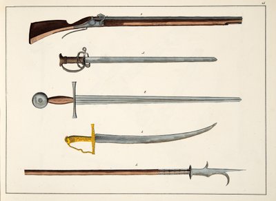 Weapons including swords and spears, c.1400, plate from A History of the Development and Customs of Chivalry, by Dr. Franz Kottenkamp, published by Carl Hoffmann by Friedrich Martin von Reibisch