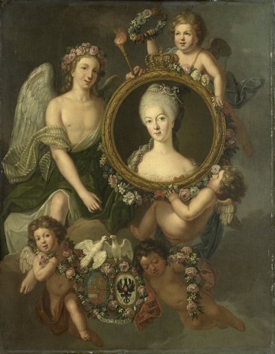 Portrait of Wilhelmina of Prussia in a Medallion with Allusions to Her Marriage to Prince William V on 4 October 1767 in Berlin by Friedrich Reclam