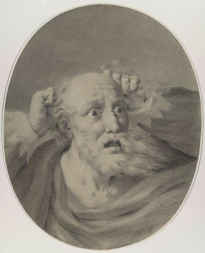 Old man with beard, scuffling his hair by Friedrich Rehberg