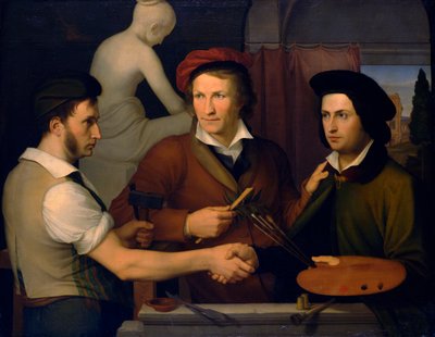 Self-Portrait with his Brother Ridolfo and Bertel Thorvaldsen by Friedrich Wilhelm von Schadow