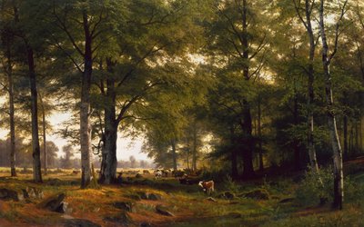 A Wooded Landscape with a Cowherd by Fritz Carl Werner Ebel