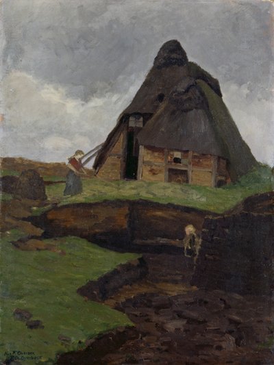 Mire Cottage with Child by Fritz Overbeck