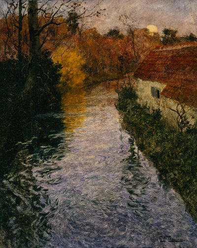 A River Landscape with a Cottage in Autumn by Fritz Thaulow