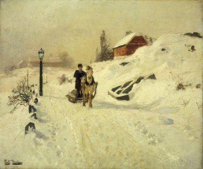 A Horse-Drawn Sleigh in a Winter Landscape by Frits Thaulow