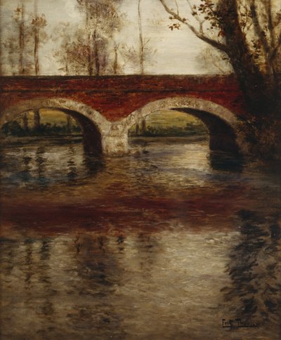 A River Landscape with a Bridge by Fritz Thaulow