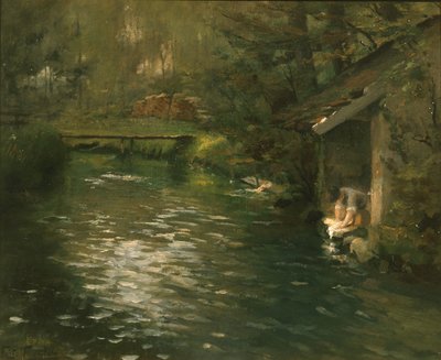 Doing laundry in the river, circa 1895 by Fritz Thaulow
