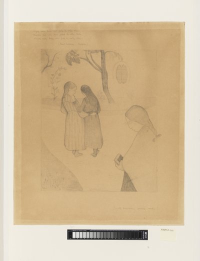 Three Young Girls on a Road, the Foremost with a Book by G.F. Clement