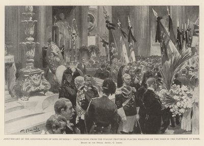 Anniversary of the Assassination of King Humbert, Deputations from the Italian Provinces placing Wreaths on Tomb in the Pantheon at Rome by G.S. Amato