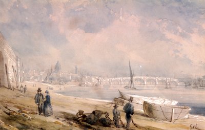 The Thames at Low Tide and Blackfriars Bridge, London by G Chaumont