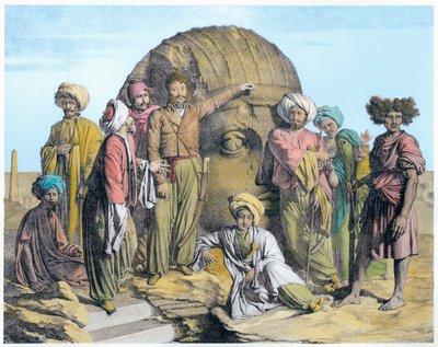 Archaeologist Bernardino Drovetti Measuring a Colossal Head in the Egyptian Desert by G Engelmann