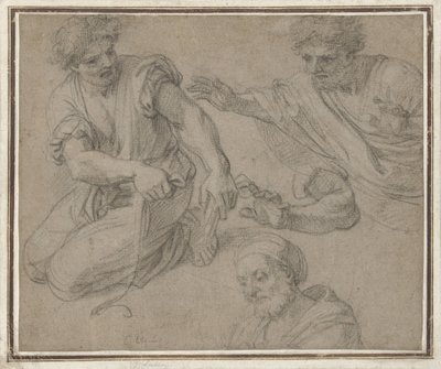 Studies of a Kneeling Man, Half Figure, Arm and Bust by G. Ladan