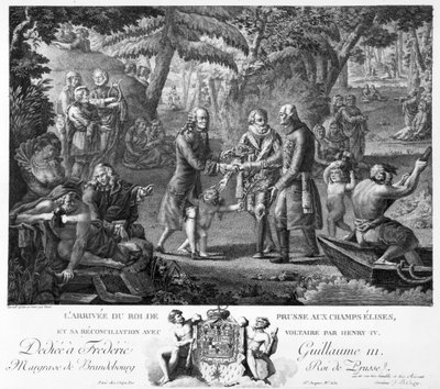Henri IV reconciling Frederick William II and Voltaire at the Elysian Fields by G. Texier