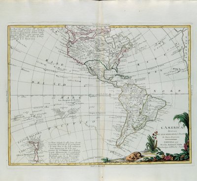 America divided into its main states, engraving by G. Zuliani taken from Tome I of the Newest Atlas published in Venice in 1776 by Antonio Zatta by G. Zuliani