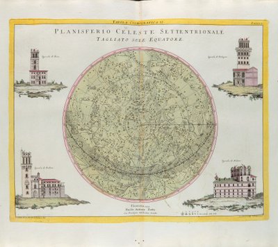 Cosmographic Table of the Northern Celestial Planisphere cut at the equator, engraving by G. Zuliani taken from Tome I of the Newest Atlas published in Venice in 1777 by Antonio Zatta by G. Zuliani
