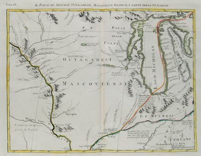 Land of Outagamie, Mascoutin, Illinois Indians and part of the Six Nations, engraving by G. Zuliani taken from Tome I of the 