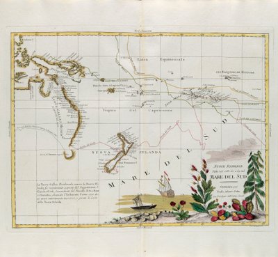 New discoveries made in 1775, 67 and 69 in the South Seas, engraving by G. Zuliani taken from Tome I of the Newest Atlas published in Venice in 1776 by Antonio Zatta by G. Zuliani