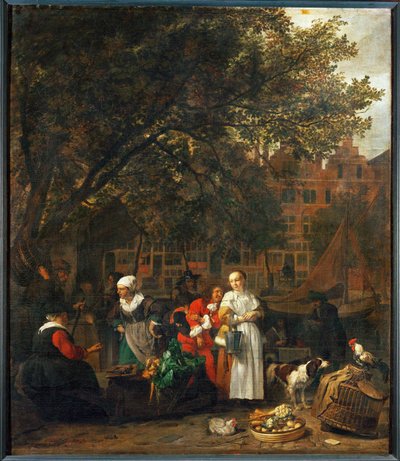 Vegetable market in Amsterdam, Netherlands by Gabriel (attr. to) Metsu