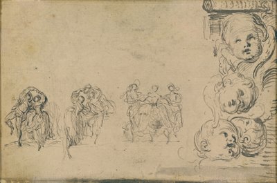 Sketches of Dancers and Heads of Putti by Gabriel Jacques de Saint Aubin