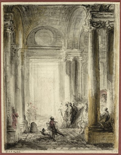 The Entrance of the Academy of Architecture at the Louvre by Gabriel Jacques de Saint Aubin