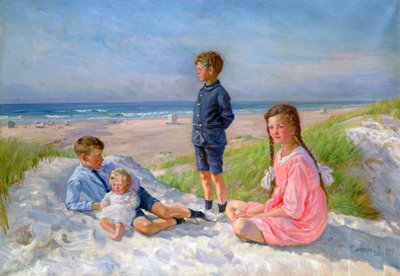 Erik, Else, Ove and Birthe Schultz on the Beach by Gabriel Jensen