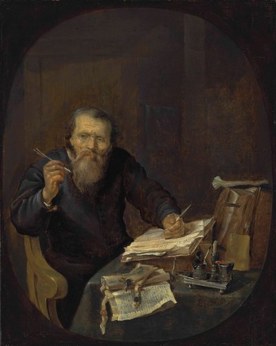 A Notary Sharpening His Pen, in an Interior by Gabriel Metsu