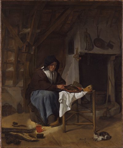 Old Woman at Her Meal in an Interior by Gabriel Metsu