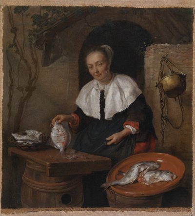 Woman Cleaning Fish by Gabriel Metsu