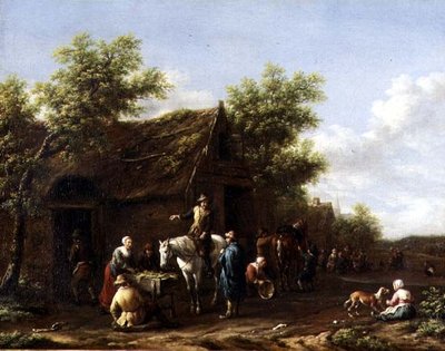 Travellers Resting Their Horses by a Barn by Gael Barend