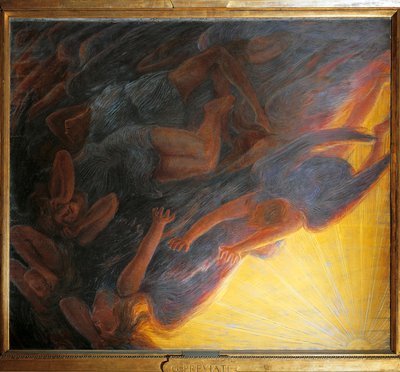 Fall of Angels, triptych central panel by Gaetano Previati
