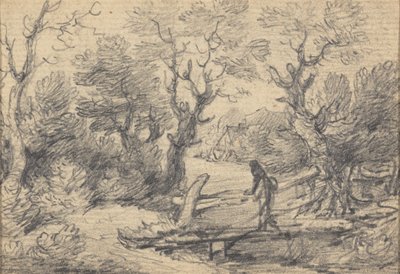 Landscape with figure on a footbridge by Gainsborough Dupont
