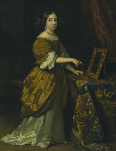 Girl Standing before a Mirror by Gaspar Netscher