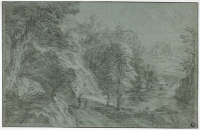 Italianate Landscape with Church on Cliff by Gaspard Dughet