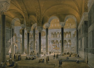 Haghia Sophia, plate 6: the north nave, engraved by Louis Haghe, published 1852 by Gaspard Fossati