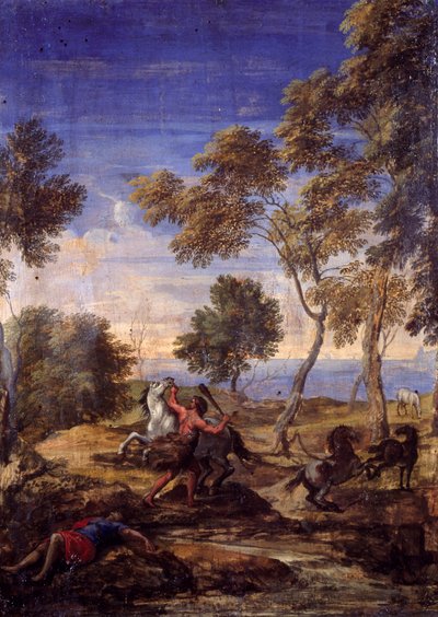 Countryside battle of the centaurs by Gaspard Poussin (school of) Dughet