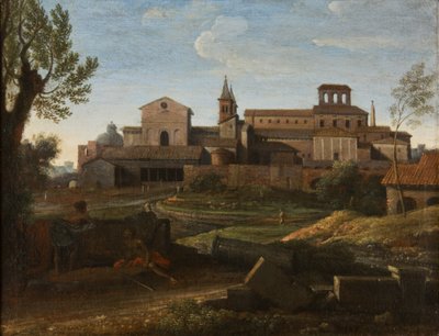 An Italianate Landscape with a View of Saint Giovanni in Laterano by Gaspard Poussin Dughet