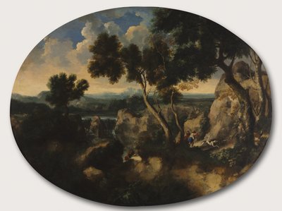 Rocky Landscape with Hunters by Gaspard Poussin Dughet