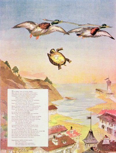 The Tortoise and The Two Ducks, from Fables by Jean de La Fontaine by Gaston Gelibert