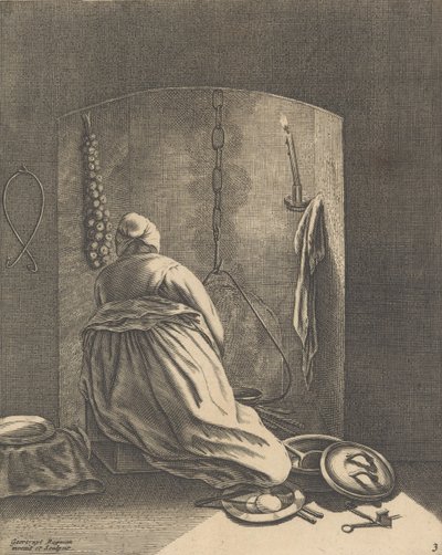 A Woman Cooking, Plate 3 from Five Feminine Occupations, ca. 1640-57 by Geertruydt Roghman