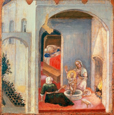 The Birth of St Nicholas, Panel from Predella of Quaratesi Polyptych by Gentile da Fabriano by Gentile da Fabriano