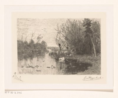 Ducks Along and On the Shore of a Pond (Duck Pond) by Geo Poggenbeek (signed by artist)