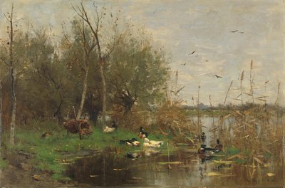 Ducks Beside a Duck Shelter on a Ditch by Geo Poggenbeek