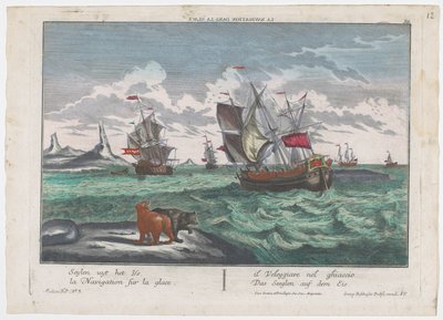 View of Ships Sailing on the Ice Sea (Whale Hunting for Greenland) by Georg Balthasar Probst