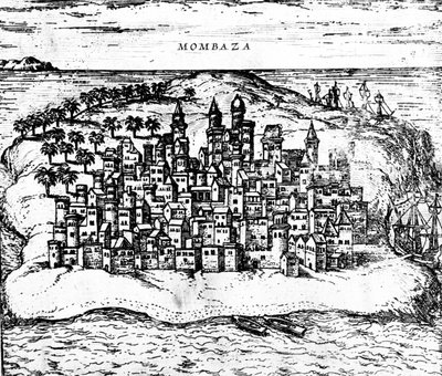 View of Mombaza, from Georg Brauns Civitates orbis terrarum (detail) by Georg Braun und Franz Hogenberg