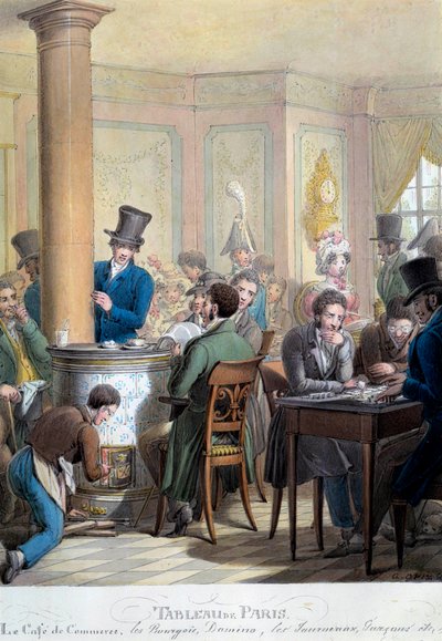 Table of Paris: view of the cafe du commerce: bourgeois talking, playing dominoes. Lithograph by George Emanuel Opitz (1775-1841). 19th century. Paris, Musee Carnavalet by Georg Emanuel Opitz