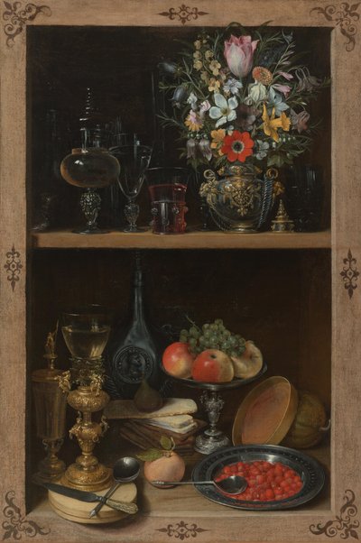Cupboard with Fruit and Flowers by Georg Flegel