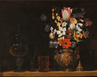 Still life with a bouquet of flowers and glass goblets by Georg Flegel
