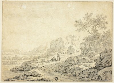 Rocky Landscape with Figures and Dog on Path by Georg Friedrich Dietzsch