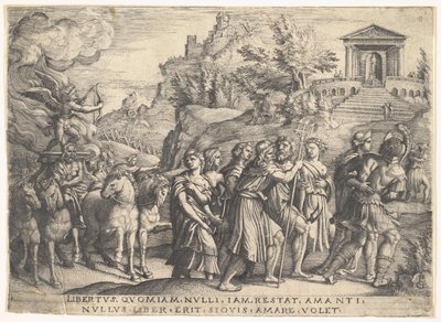 Triumph of Love: Four Horses Draw a Carriage with Cupid Standing Upon a Smoking Platform by Georg Pencz