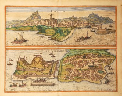 Heraklion, Candia and Corfu from Civitates Orbis Terrarum by Georg Braun by Georg Braun and Hogenberg Franz